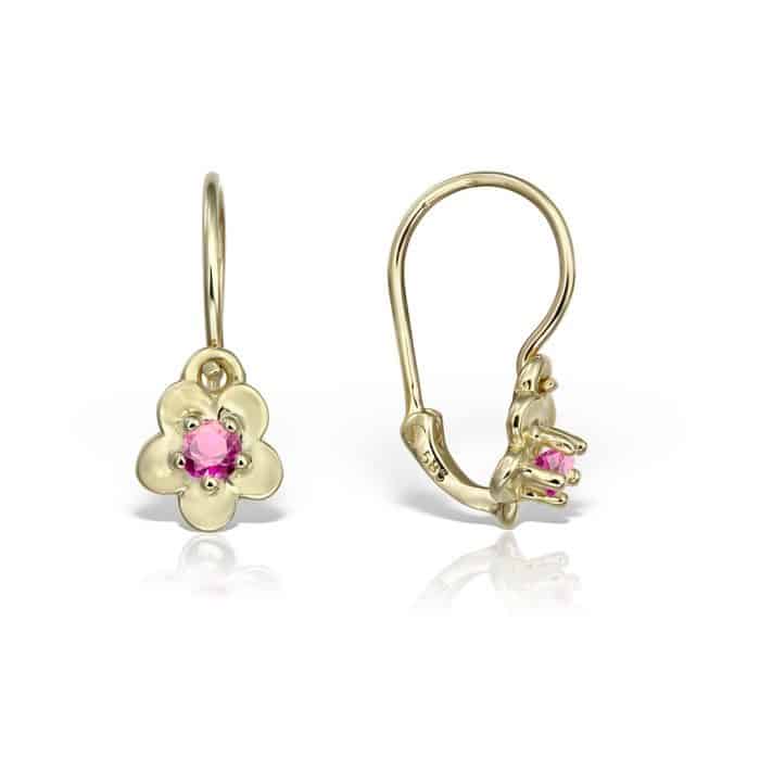 Cercei aur copii, 14 kt, formă florală, zirconii diverse culori,  C 366S