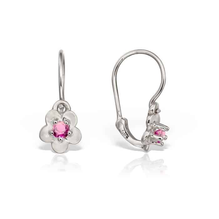 Cercei aur copii, 14 kt, formă florală, zirconii diverse culori,  C 366S