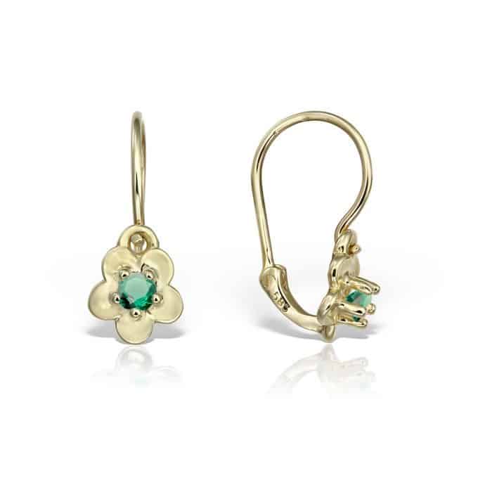 Cercei aur copii, 14 kt, formă florală, zirconii diverse culori,  C 366S