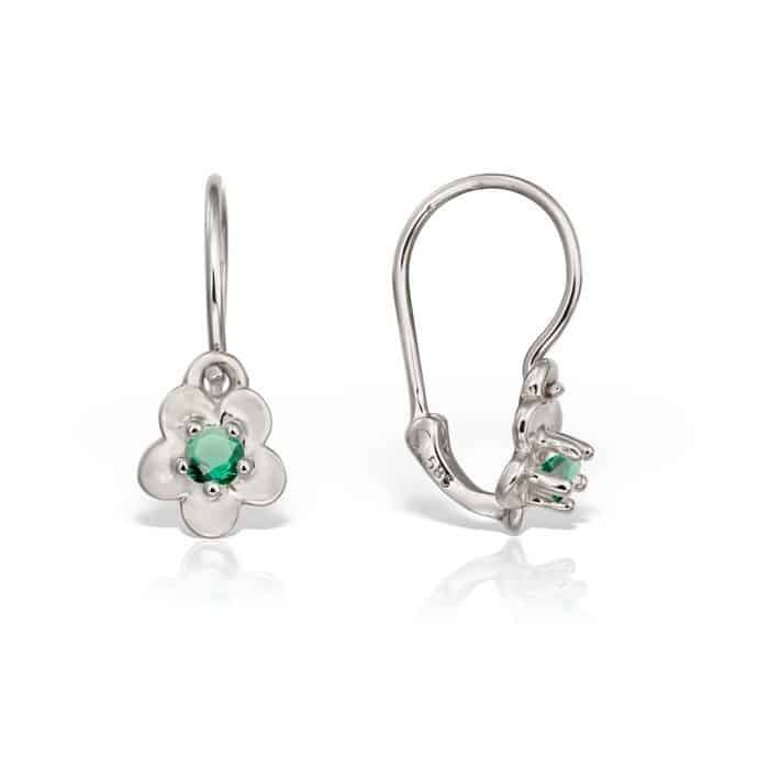 Cercei aur copii, 14 kt, formă florală, zirconii diverse culori,  C 366S