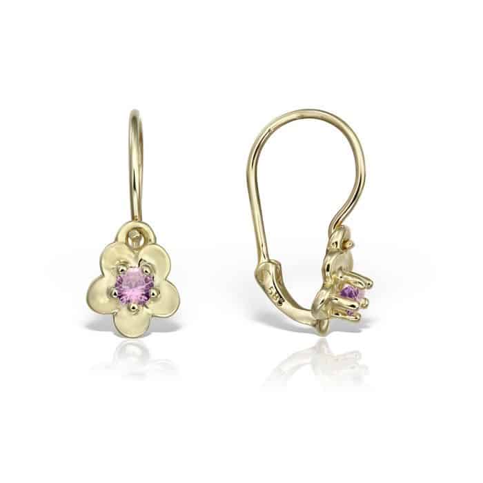 Cercei aur copii, 14 kt, formă florală, zirconii diverse culori,  C 366S