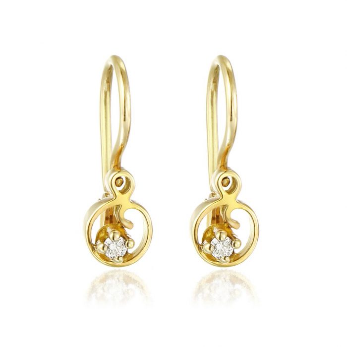 Cercei cu diamante pentru copii, aur 14 kt, C 011L