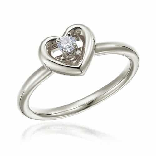 Inel de logodnă în formă de inimă cu diamant, din aur alb de 18 kt, model I 117L