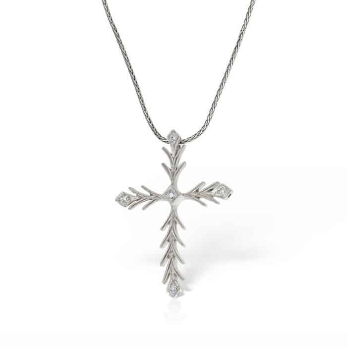 Colier P 020L, aur 14 kt, diamante, cruce