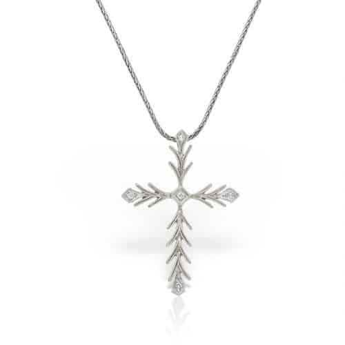 Colier P 020L, aur 14 kt, diamante, cruce