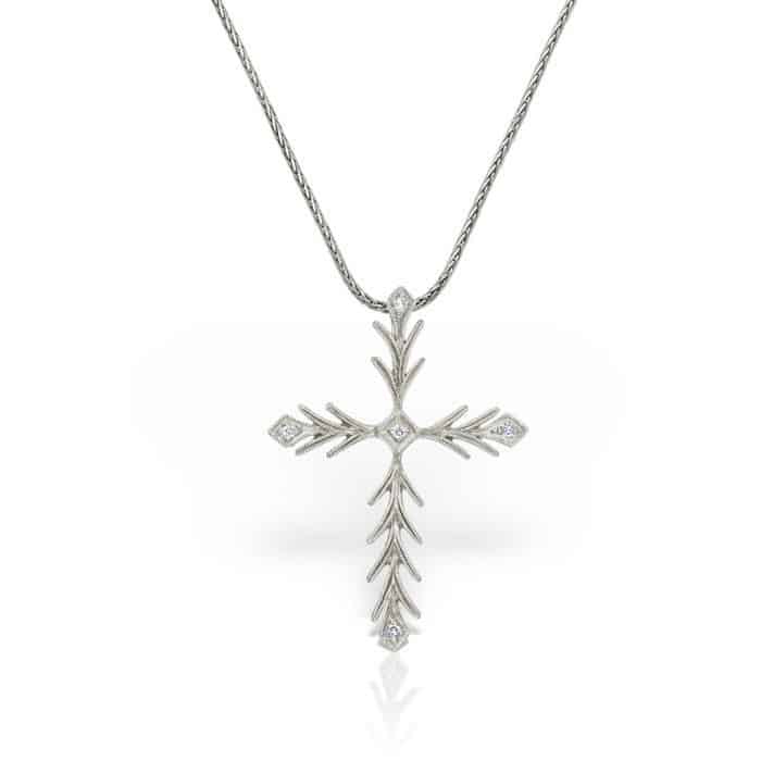 Colier P 020L, aur 14 kt, diamante, cruce