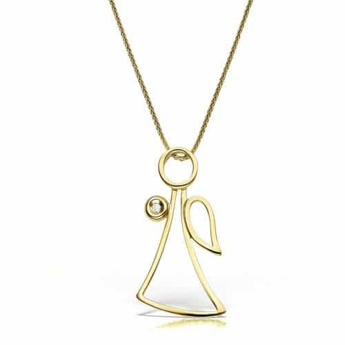 Colier P 023L, aur 14 kt, diamante, înger păzitor