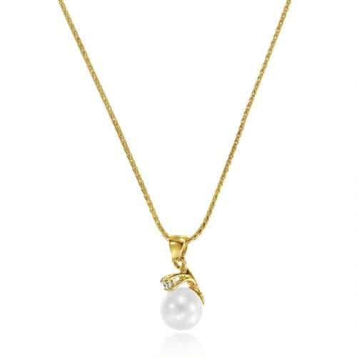 Pandantiv cu perlă albă și diamant, aur 14 kt, P S028L