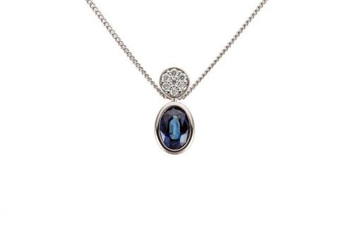 Pandantiv cu safir și diamant, aur alb 14 kt, BB.271505