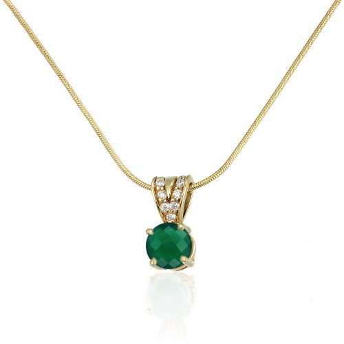 Pandantiv cu agat verde și zirconii, aur 14 kt, P S20C.6