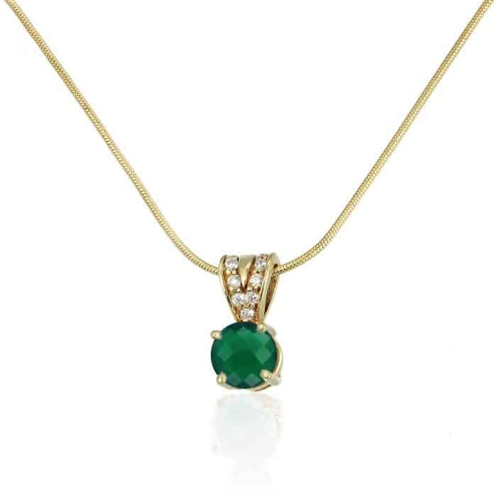 Pandantiv cu agat verde și zirconii, aur 14 kt, P S20C.6
