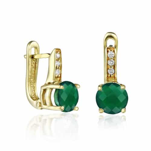Cercei cu agate verzi și zirconii, aur 14 kt, C S20C.6