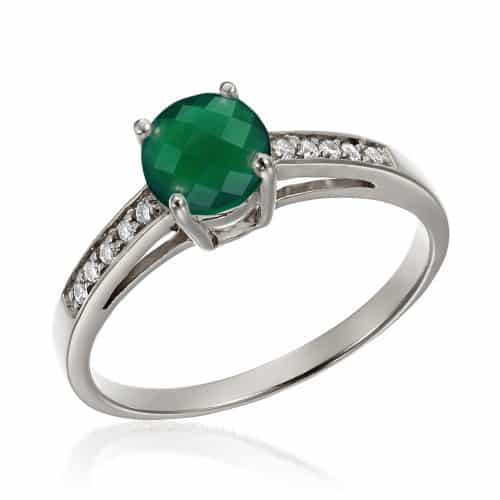 Inel aur 14 kt cu agat verde I S20C.6, galben/alb