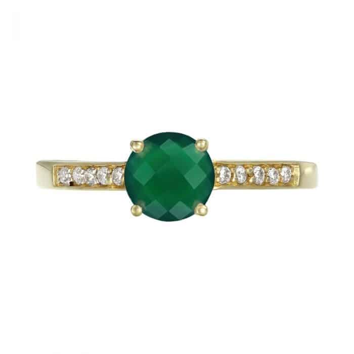 Inel aur 14 kt cu agat verde I S20C.6, galben/alb