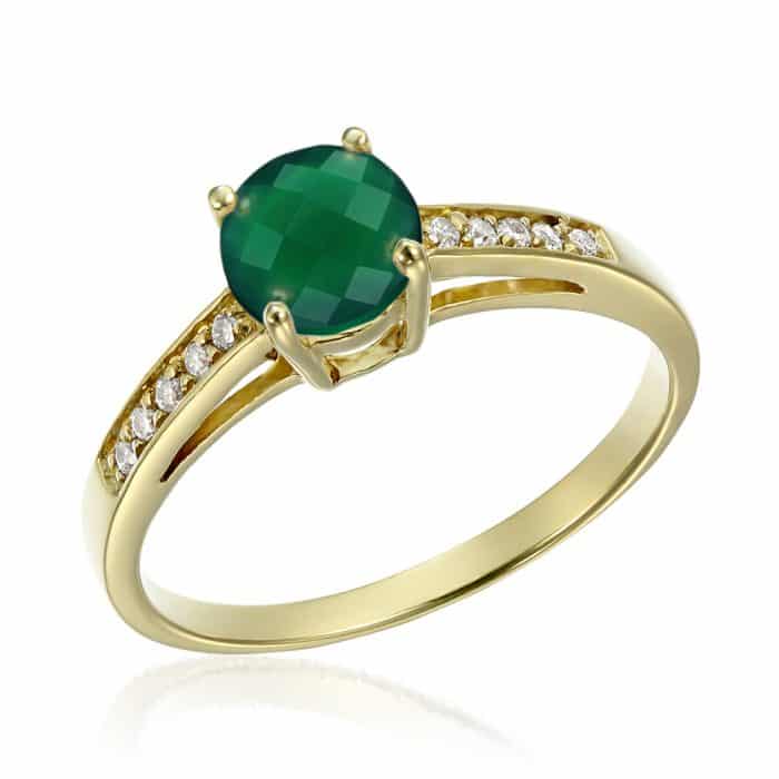 Inel aur 14 kt cu agat verde I S20C.6, galben/alb