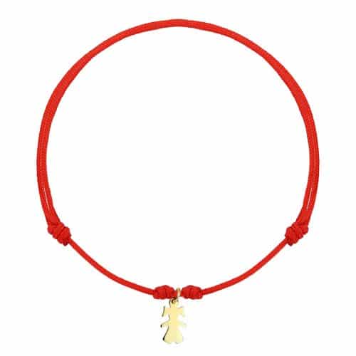 Brățară șnur aur 14 kt cu siluetă feminină, șnur diverse culori