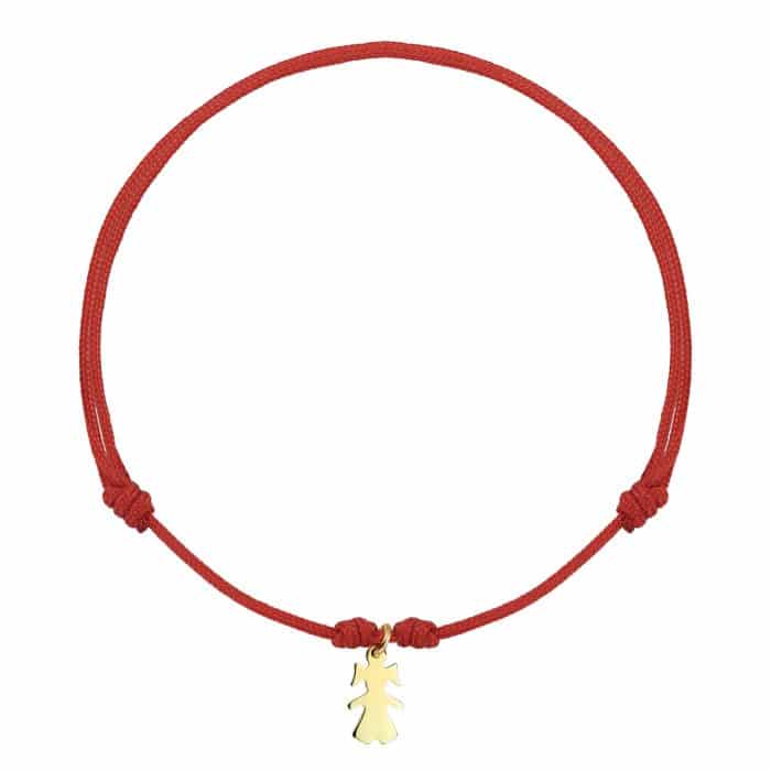 Brățară șnur aur 14 kt cu siluetă feminină, șnur diverse culori
