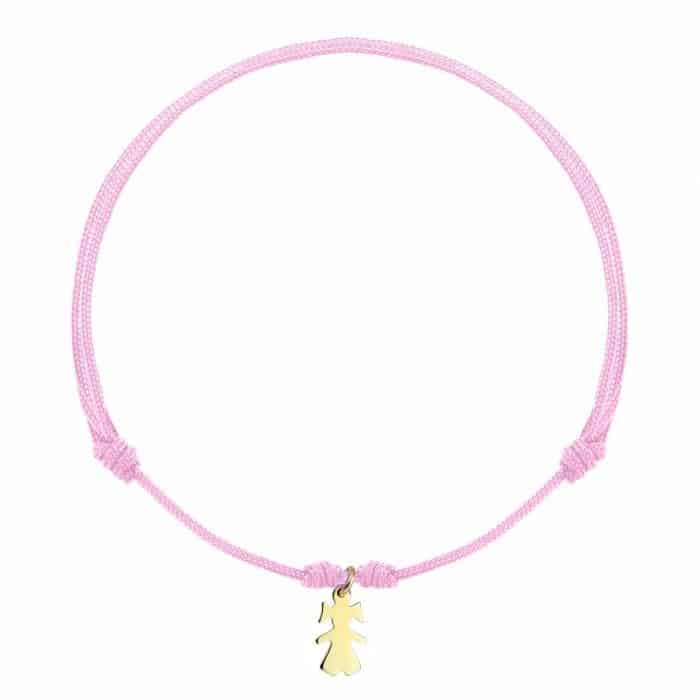 Brățară șnur aur 14 kt cu siluetă feminină, șnur diverse culori