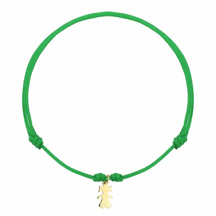 Brățară șnur aur 14 kt cu siluetă feminină, șnur diverse culori