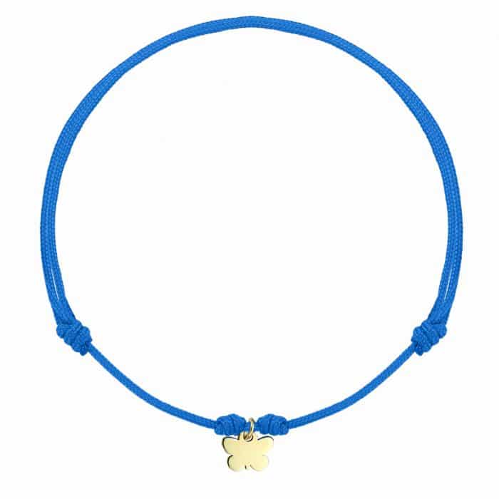 Brățară șnur aur 14 kt cu fluture, șnur diverse culori