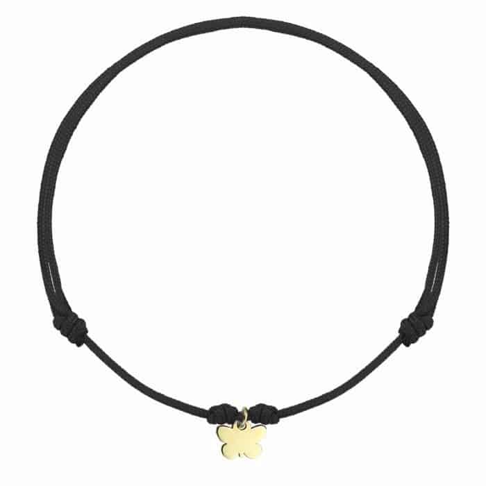 Brățară șnur aur 14 kt cu fluture, șnur diverse culori