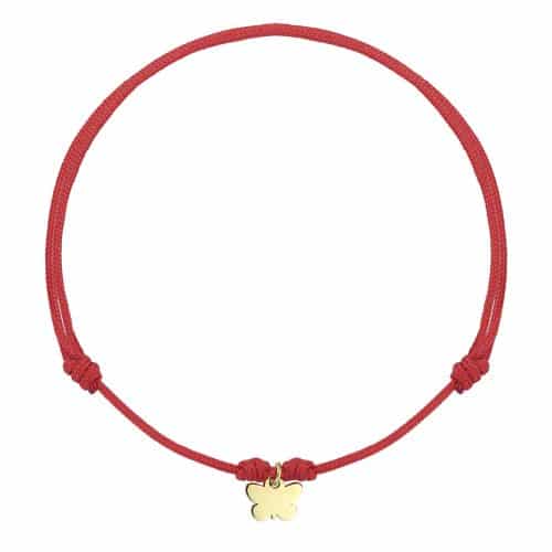 Brățară șnur aur 14 kt cu fluture, șnur diverse culori