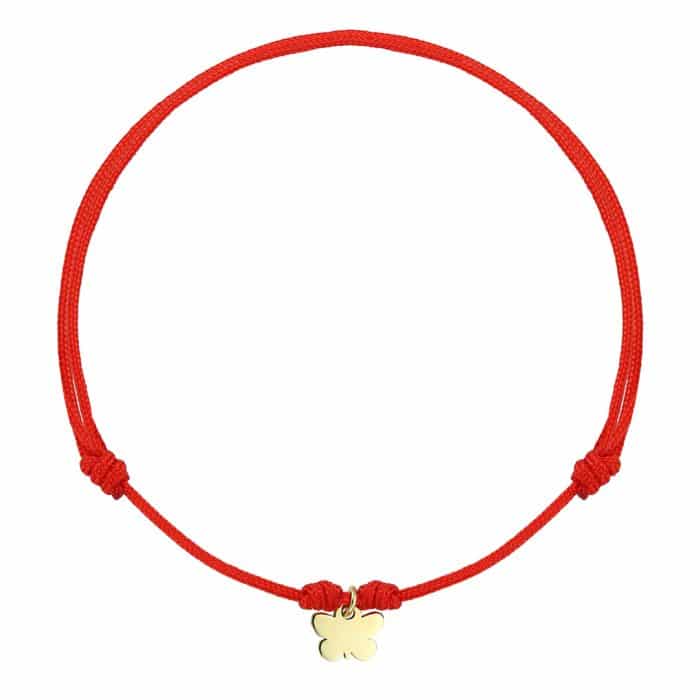 Brățară șnur aur 14 kt cu fluture, șnur diverse culori