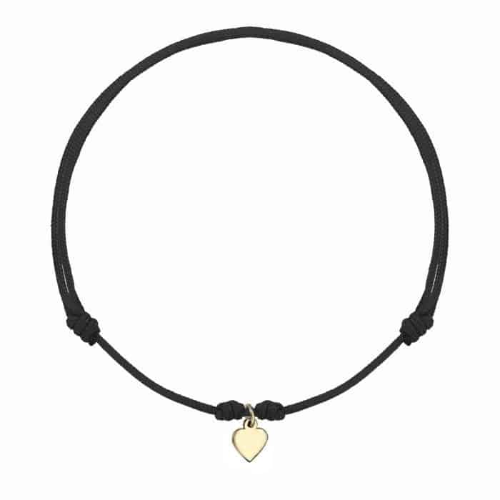 Brățară șnur aur 14 kt cu inimă, șnur diverse culori