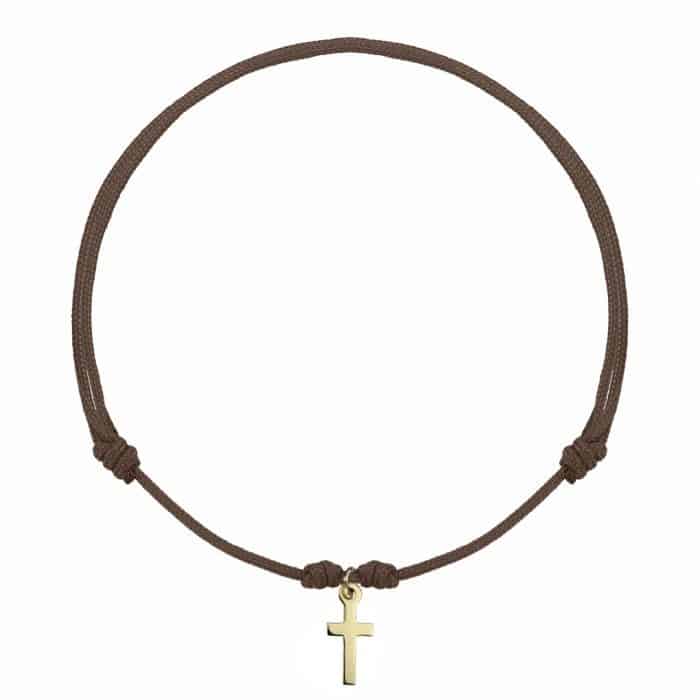 Brățară șnur aur 14 kt cu cruce, șnur diverse culori