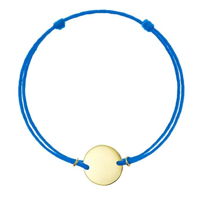 Brățară șnur aur 14 kt cu bănuț personalizabil, șnur diverse culori