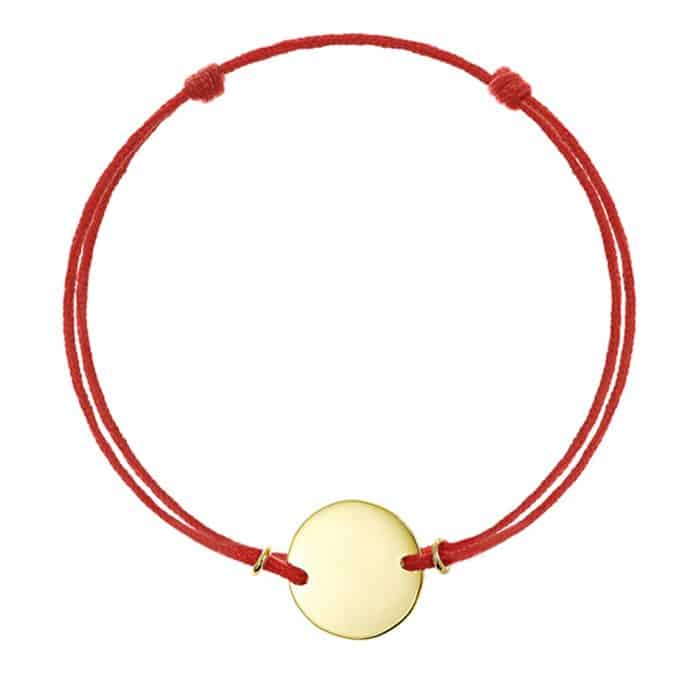 Brățară șnur aur 14 kt cu bănuț personalizabil, șnur diverse culori