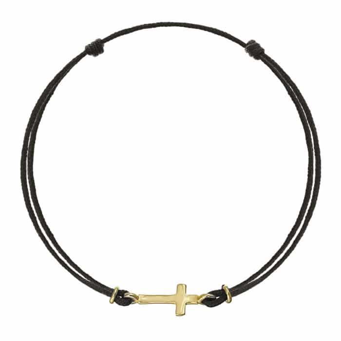 Brățară șnur aur 14 kt cu cruciuliță, șnur diverse culori