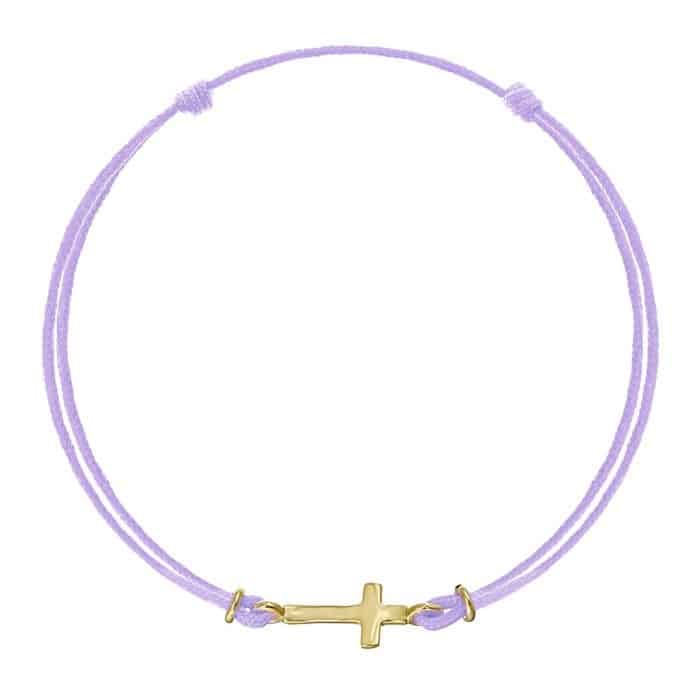 Brățară șnur aur 14 kt cu cruciuliță, șnur diverse culori