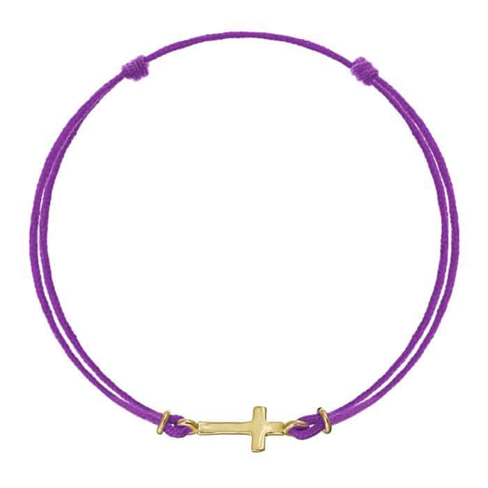 Brățară șnur aur 14 kt cu cruciuliță, șnur diverse culori