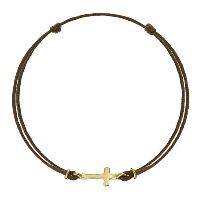 Brățară șnur aur 14 kt cu cruciuliță, șnur diverse culori