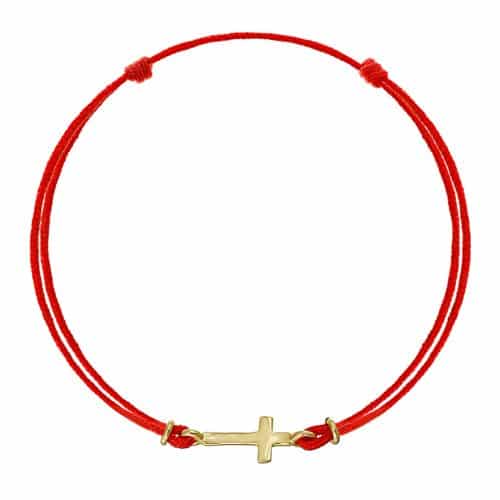 Brățară șnur aur 14 kt cu cruciuliță, șnur diverse culori