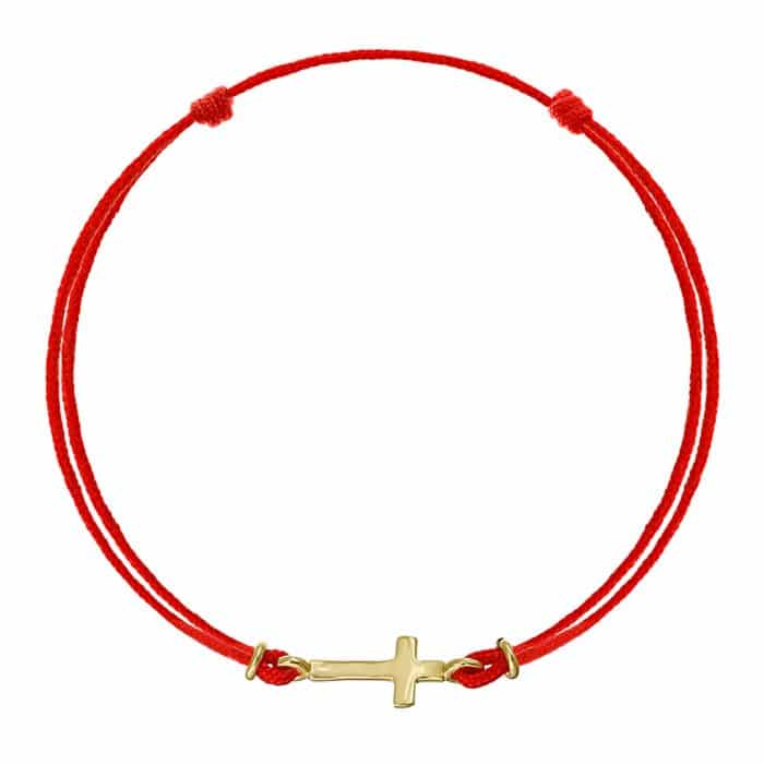 Brățară șnur aur 14 kt cu cruciuliță, șnur diverse culori