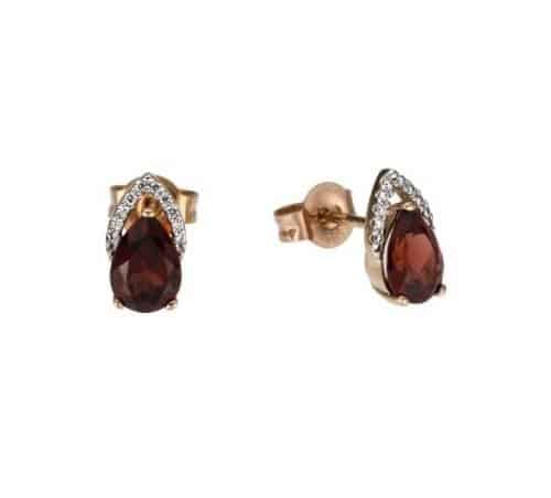 Cercei cu diamante și granate, aur rose, 14 kt, BB.761654