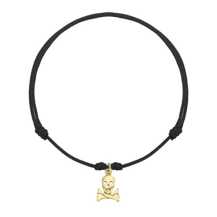 Brățară șnur aur 14 kt cu craniu, șnur diverse culori