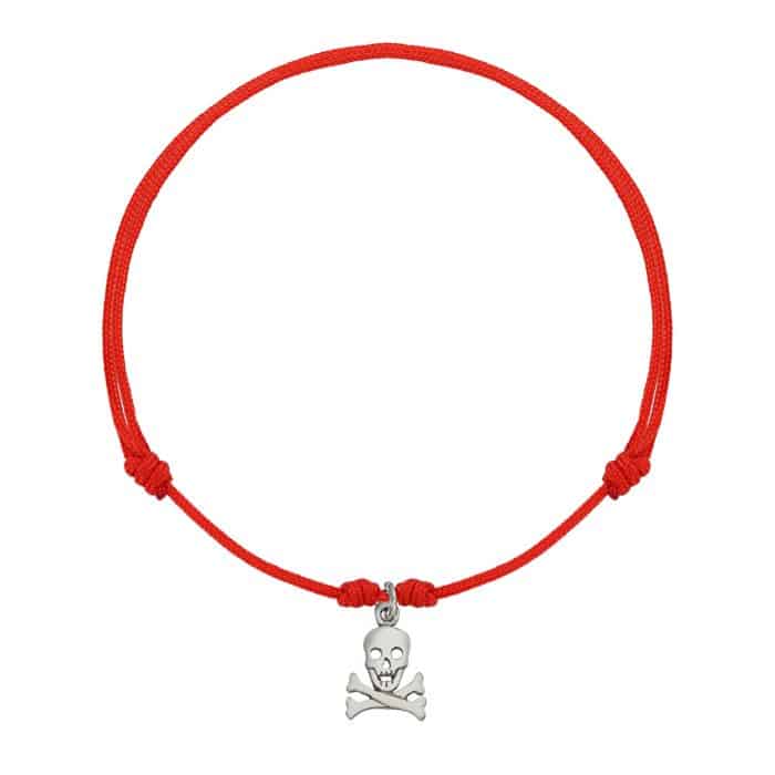Brățară șnur aur 14 kt cu craniu, șnur diverse culori