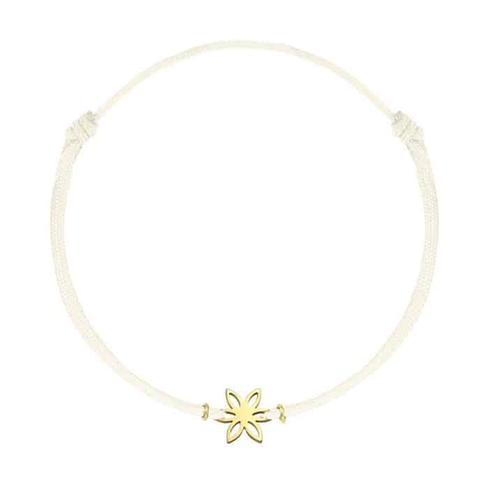 Brățară șnur aur 14 kt cu motiv floral, șnur diverse culori