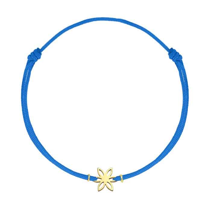 Brățară șnur aur 14 kt cu motiv floral, șnur diverse culori
