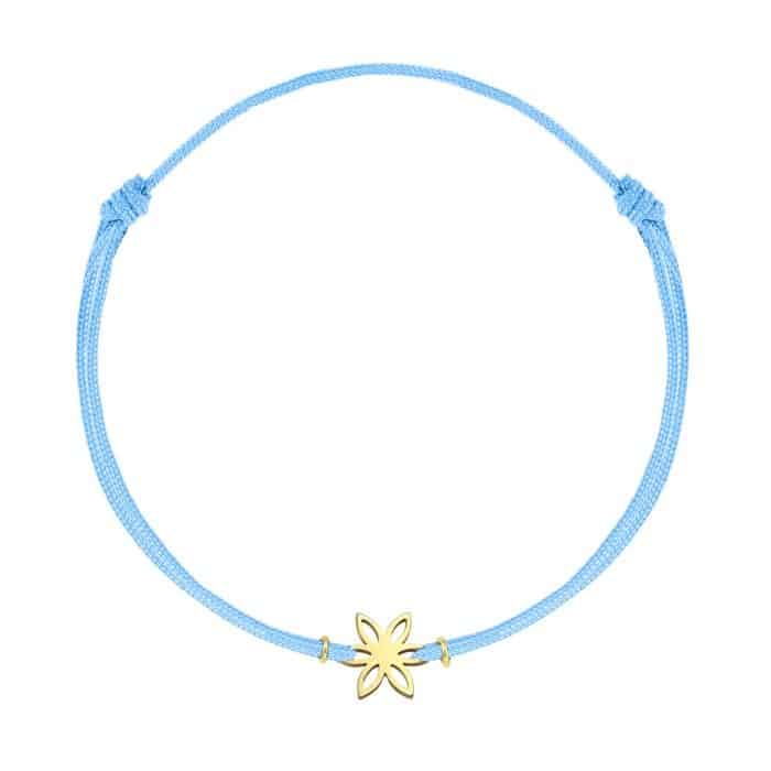 Brățară șnur aur 14 kt cu motiv floral, șnur diverse culori