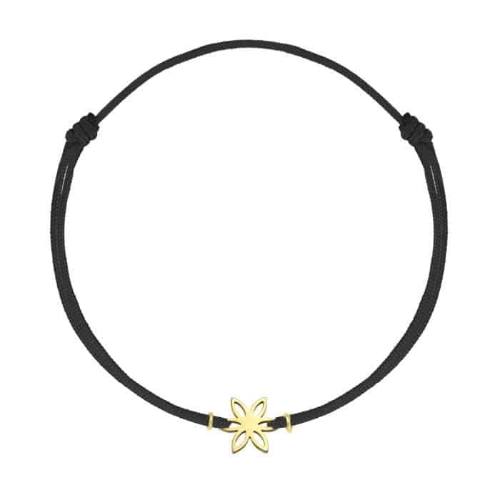Brățară șnur aur 14 kt cu motiv floral, șnur diverse culori