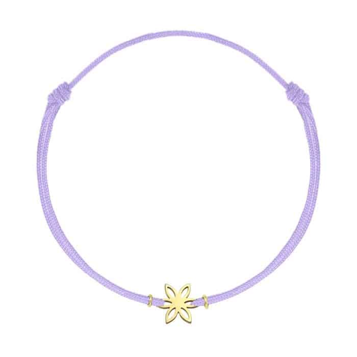 Brățară șnur aur 14 kt cu motiv floral, șnur diverse culori