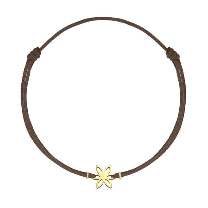Brățară șnur aur 14 kt cu motiv floral, șnur diverse culori