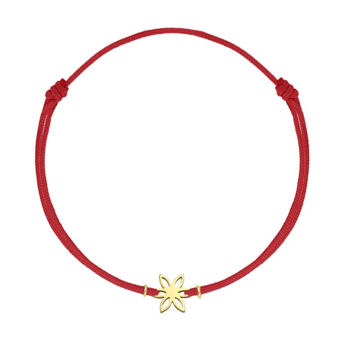 Brățară șnur aur 14 kt cu motiv floral, șnur diverse culori