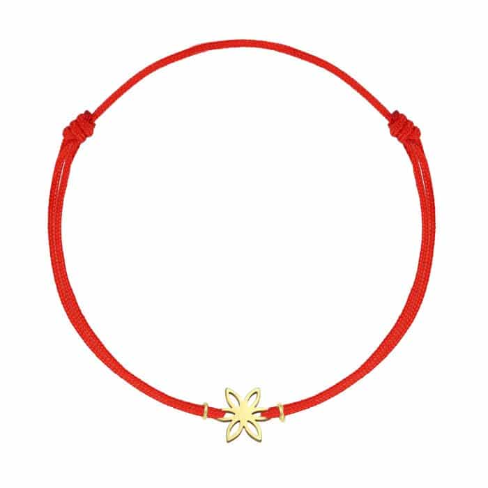 Brățară șnur aur 14 kt cu motiv floral, șnur diverse culori