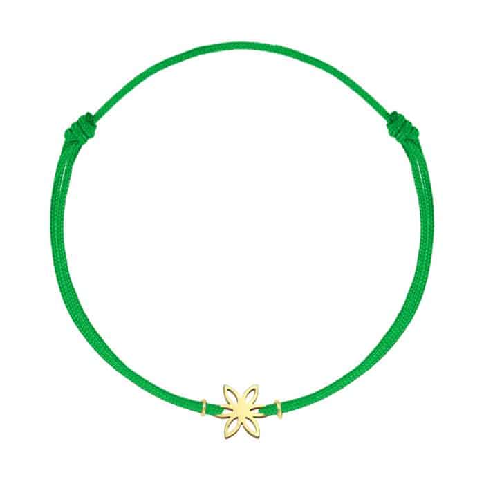 Brățară șnur aur 14 kt cu motiv floral, șnur diverse culori