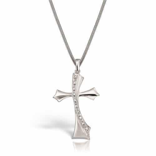 Pandantiv cruciuliță ortodoxă din aur 14 kt cu pietre zirconia P 08S
